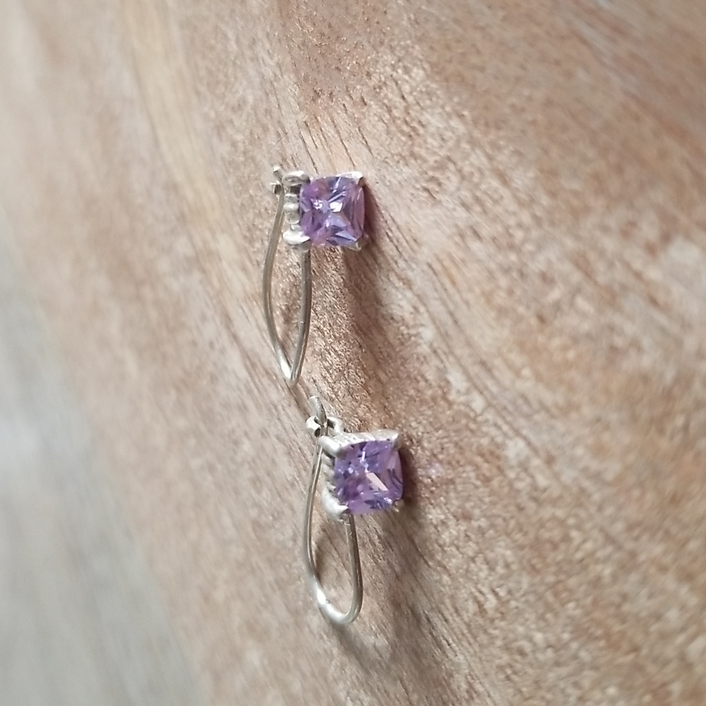 5/$25 Silver Colored Earrings with Purple Stones